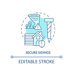 Secure sidings turquoise concept icon. Precaution for hurricanes abstract idea thin line illustration. Weather conditions. Isolated outline drawing. Editable stroke. Arial, Myriad Pro-Bold fonts used