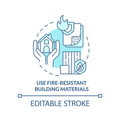 Use fire-resistant building materials turquoise concept icon. Surviving wildfire abstract idea thin line illustration. Isolated outline drawing. Editable stroke. Arial, Myriad Pro-Bold fonts used