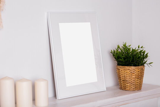 Mock up poster. Minimal template with empty picture frame mock up. Wall decor, home wall