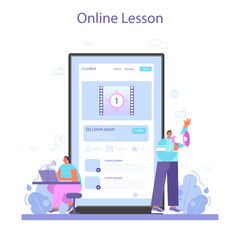 Speaker online service or platform. Voice actor dubbing a movie