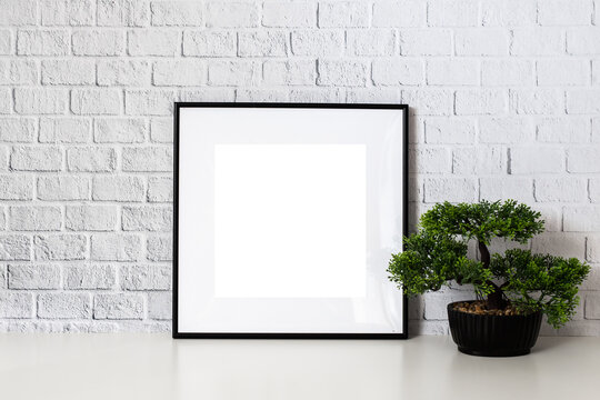 Mock up poster. Minimal template with empty picture frame mock up. Wall decor, home wall