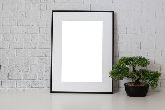 Mock up poster. Minimal template with empty picture frame mock up. Wall decor, home wall