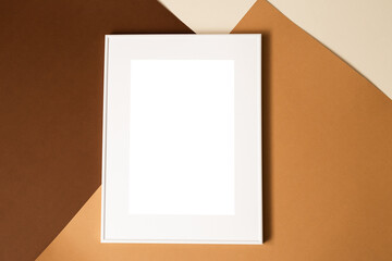 Mock up poster. Minimal template with empty picture frame mock up. Brown background