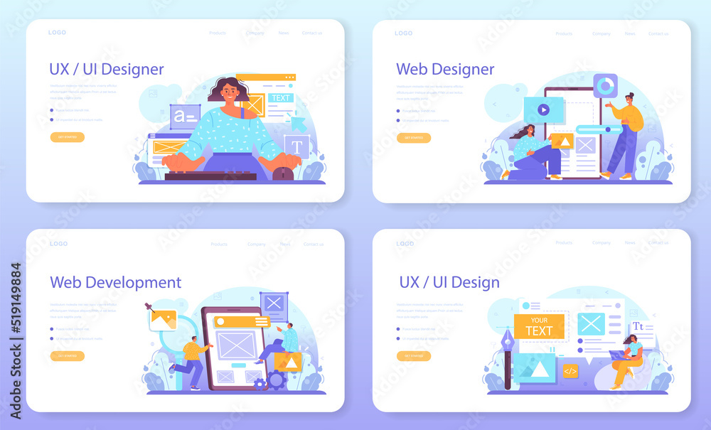 Poster ux and ui designer web banner or landing page set. app interface improvement.