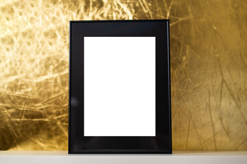 Mock up poster. Minimal template with empty picture frame mock up. Gold background