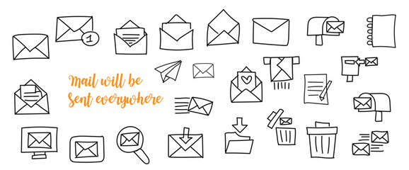 Mail icons set. email sign and symbol. E-mail icon. Envelope icon