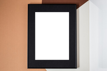 Mock up poster. Minimal template with empty picture frame mock up. Brown background