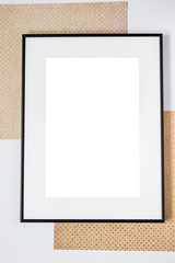Fototapeta premium Mock up poster. Minimal template with empty picture frame mock up. White background, boho