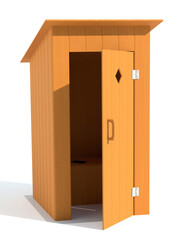 rural outdoor toilet made of wood 3d render illustration