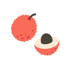 Fresh lychee. Exotic and tropical fruit. Health food. Vector illustration in flat style