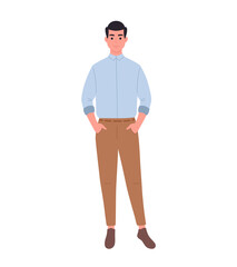 Fototapeta premium Modern young man in office outfit. Stylish fashionable look. Office worker. Hand drawn vector illustration