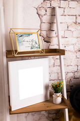 Mock up poster. Minimal template with empty picture frame mock up. Wall decor, home wall