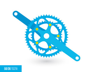 Vector crank road bike chainring set 50 - 36  teeth. Isolated on white background.