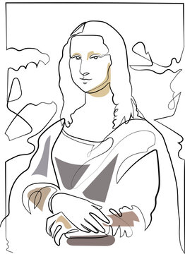 Continuous One Line Vector Art: Mona Lisa Smile, from Da Vinci Famous Painting