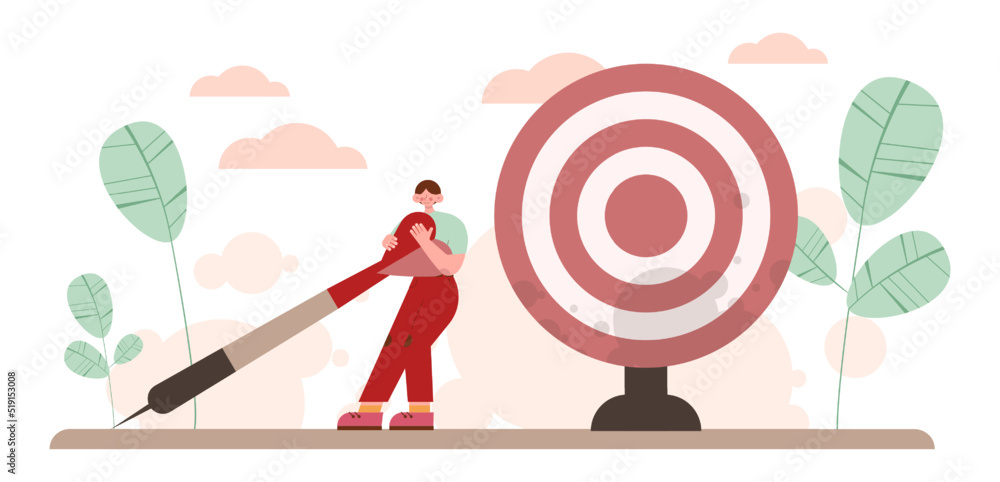 Poster target concept. ambitious characters aiming in target and shooting