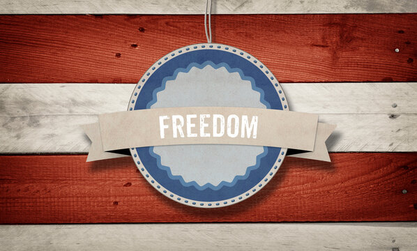 Freedom text message on wood board, US American color scheme design