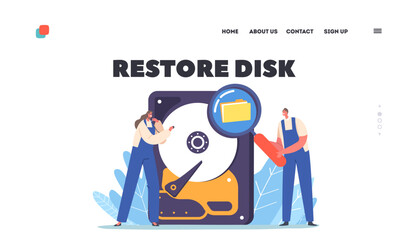 Data Recovery Service, Backup, Information Protection, Hardware Repair Concept. Cartoon Vector Illustration