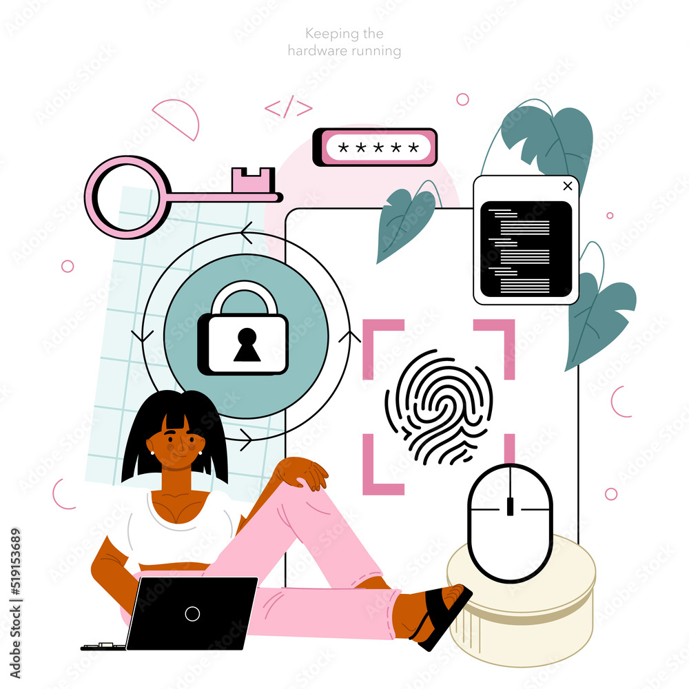Poster cyber or web security specialist. digital data protection and database