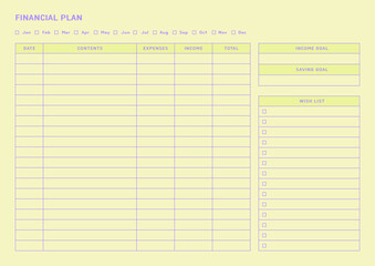 Note, scheduler, diary, planner document template illustration. financial planning form.
