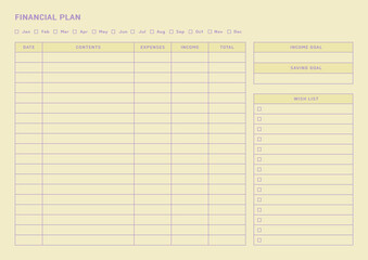 Note, scheduler, diary, planner document template illustration. financial planning form.