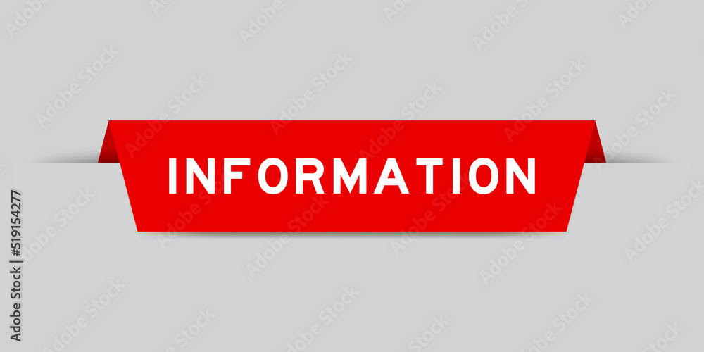 Sticker Red color inserted label with word information on gray background