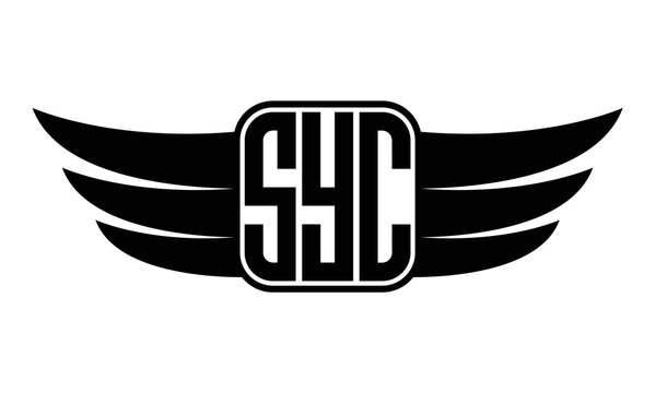 SYC three Letter wing minimalist creative concept icon eagle symbol professional logo design, Vector template