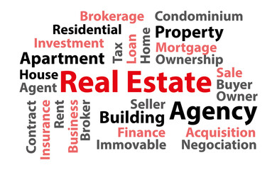 Real estate word cloud. Vector illustration.