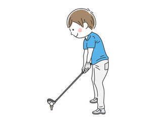 ゴルフのアドレスに入る、ドライバーを持った男性のイラスト