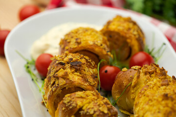 Crispy rolls with spicy sausage