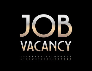 Vector business leaflet Job Vacancy. Elegant metallic Font. Silver modern Alphabet Letters and Numbers set