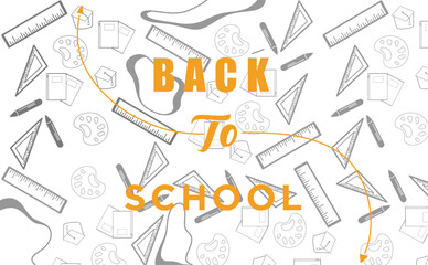 Sales back to school horizontal banner. First day of school vector illustration