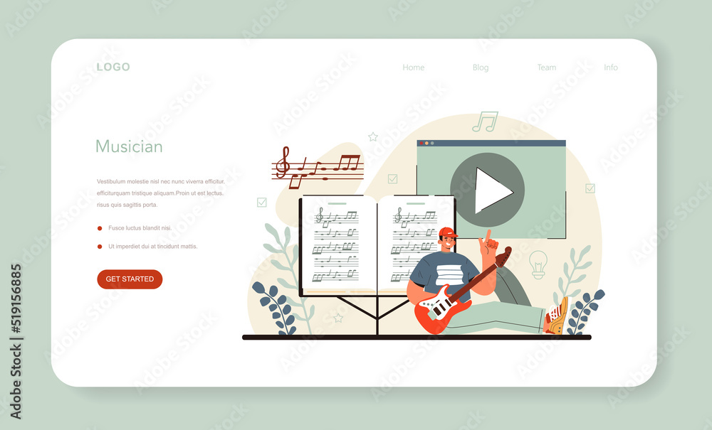 Poster composer web banner or landing page. author making and playing