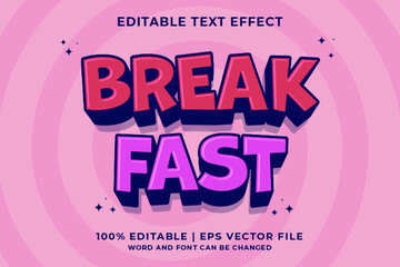 3d Breakfast Cartoon Editable Text Effect Premium Vector