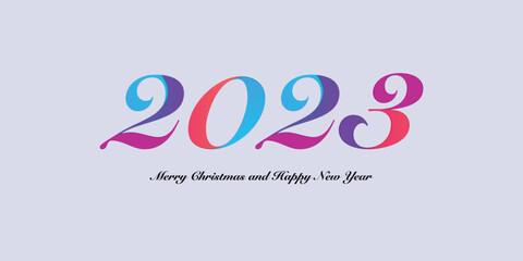 Creative concept of 2023 Happy New Year design template with bright logo 2023 in paper cut style for celebration and season decoration. Minimalistic trendy background for branding, banner, cover, card