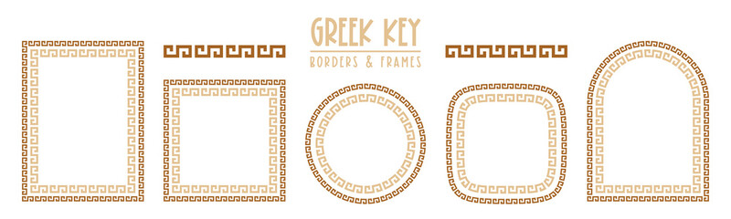 Fototapeta Greek key frames and borders collection. Decorative ancient meander, greece ornamental set, repeated geometric motif. Fframes consist from tiny bricks, easy to resize or change frames proportion obraz
