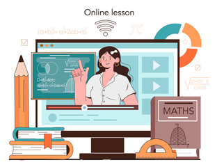 Math school subject online service or platform. Students studying