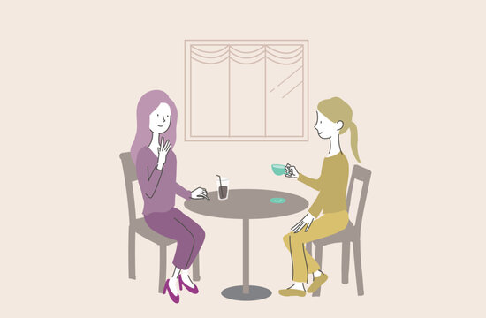 カフェで会話をする女性　イラスト
