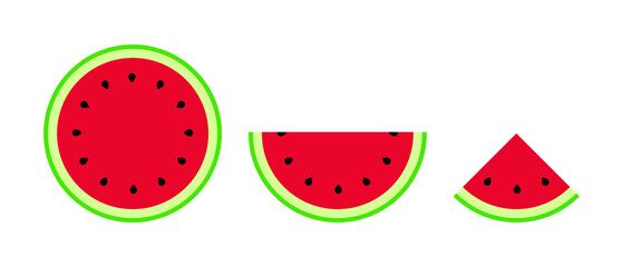 Summer season watermelon cross section slice graphic illustration set.