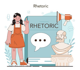 Rhetoric school class. Students training public speaking and debates. - obrazy, fototapety, plakaty