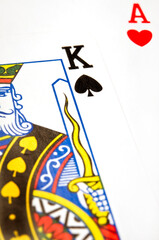 close up details of playing cards of King and Ace