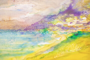 Big watercolor set of abstract spots. Seasonal colored circles for wedding card. Green, blue, pink and brown shades with texture paper. Warm and cold palette. Template for decor. Isolated illustration