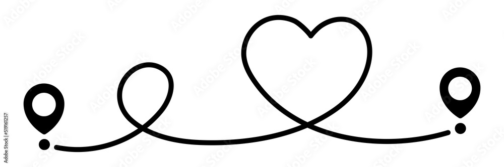 Poster pin map line in heart shape. navigation pointers. vector illustration isolated on white.