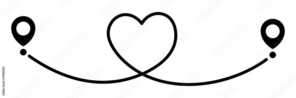 Poster pin map line in heart shape. navigation pointers. vector illustration isolated on white.
