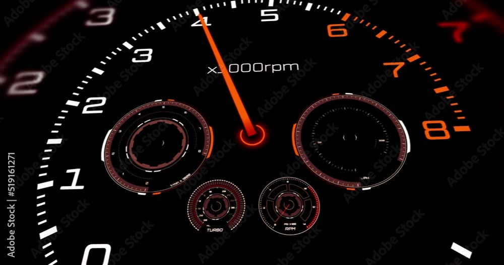 Poster Red Formula One Car Getting Ready Then Accelerating. V8 Engine In Motion. Racing Sports And High Performance Engines 3D Animation.