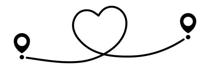 Pin map line in heart shape. Navigation pointers. Vector illustration isolated on white.
