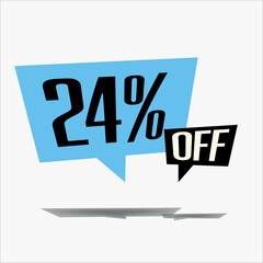 24% off discount sticker sale blue tag isolated vector illustration. discount offer price label, vector price discount symbol floating