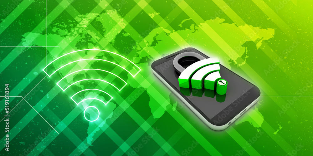 Poster 3d rendering transmitter mobile wifi protect lock