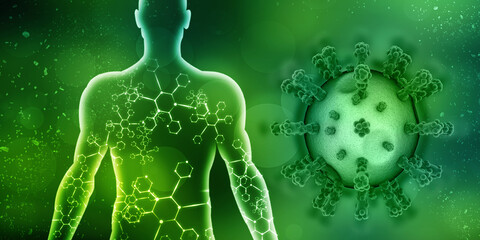 3d rendering Virus bacteria cells background

