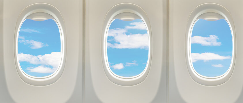 Windows inside airplane through with blue sky for journey © Nature Peaceful 