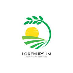 Farm House concept logo. Template with farm landscape. Label for natural farm products. Black logotype isolated on white background. Vector illustration.